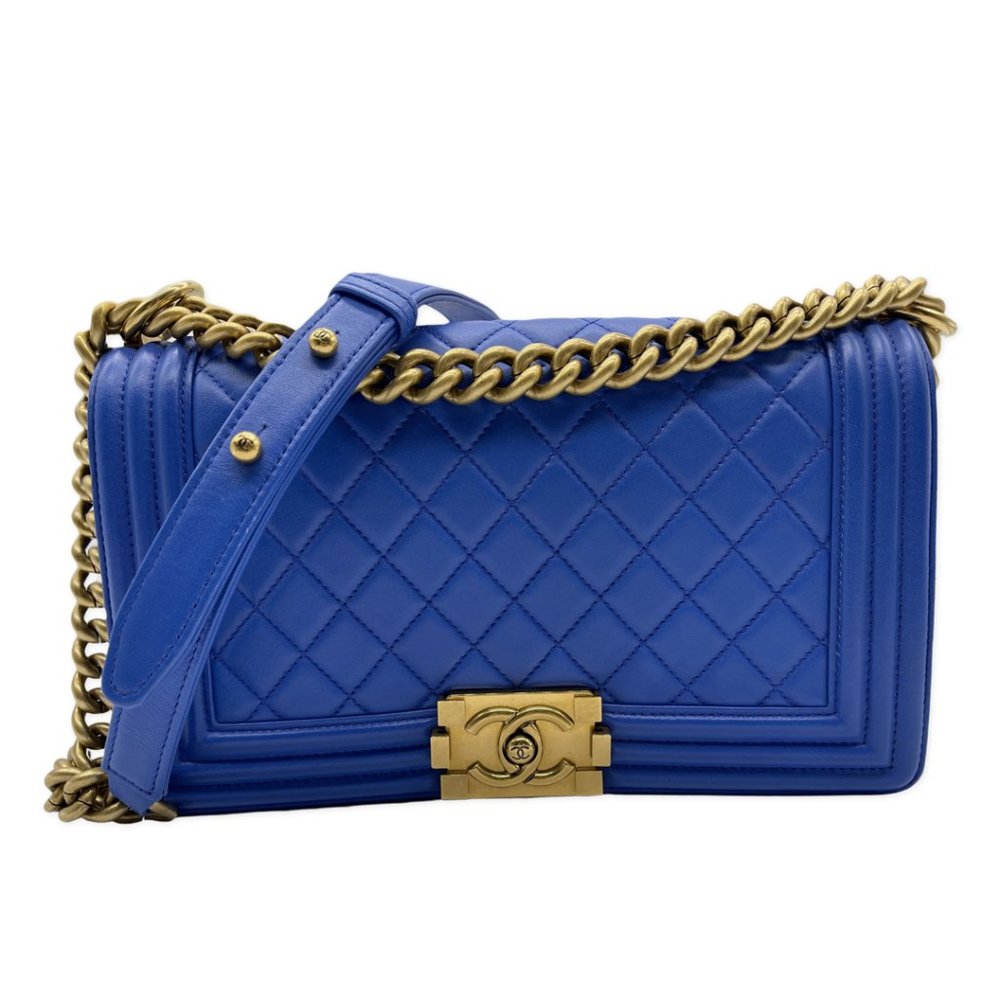 PRELOVED CHANEL Lambskin Medium Boy Bag Blue YR 2015-2016  (21755573)